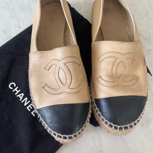 Authentic Chanel espadrilles leather beige